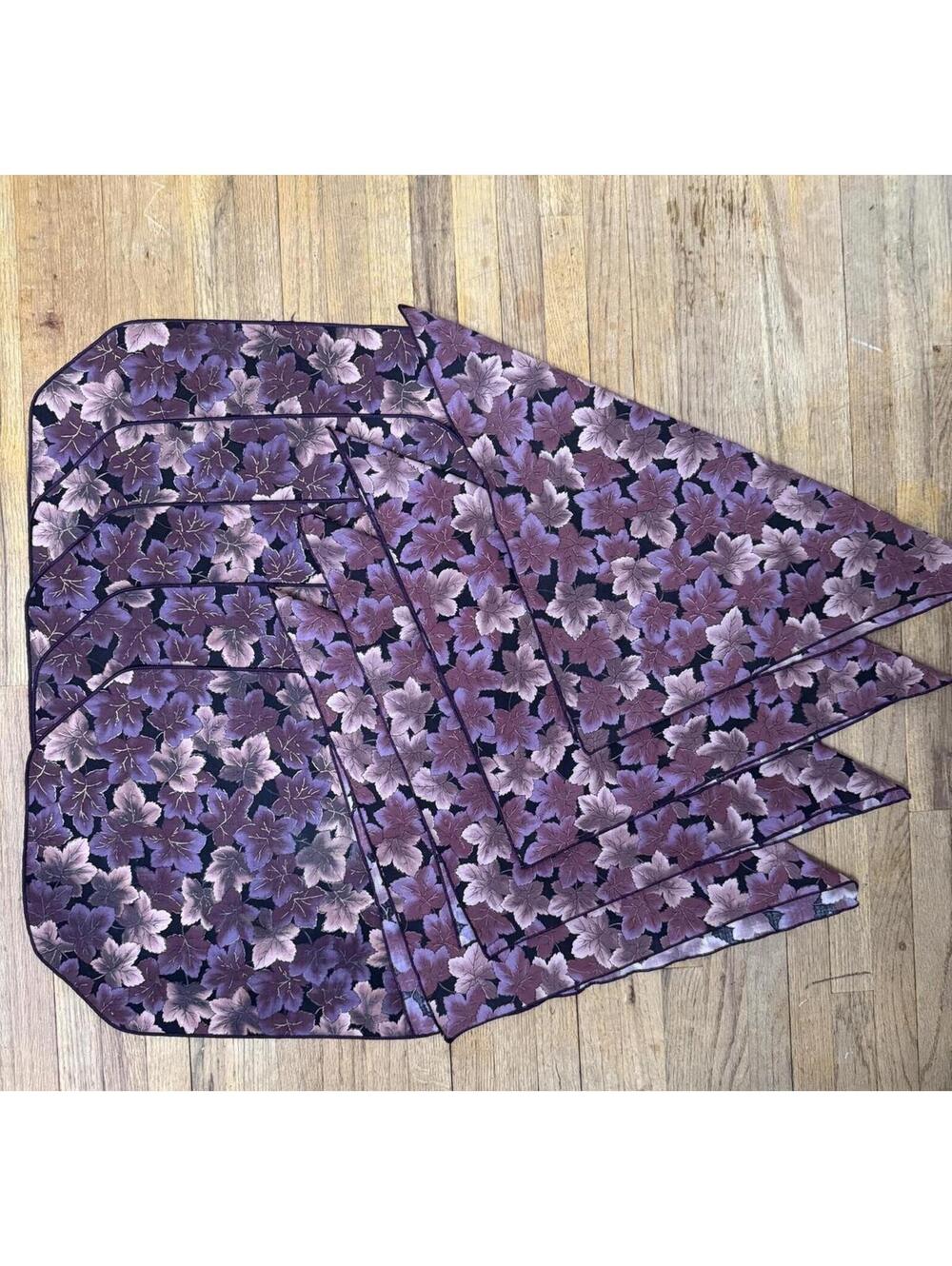 Vintage 9 Pc Purple Leaf Print Table Linen Set 5 Placemats 4 Napkins